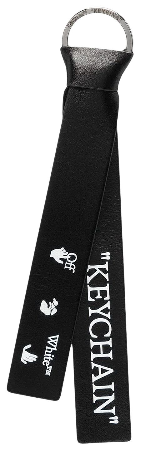 Off White Logo Print Knotted Keyring BlackWhite