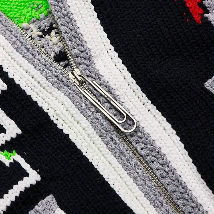 Off White Intarsia Knit Bomber BlackMulticolor