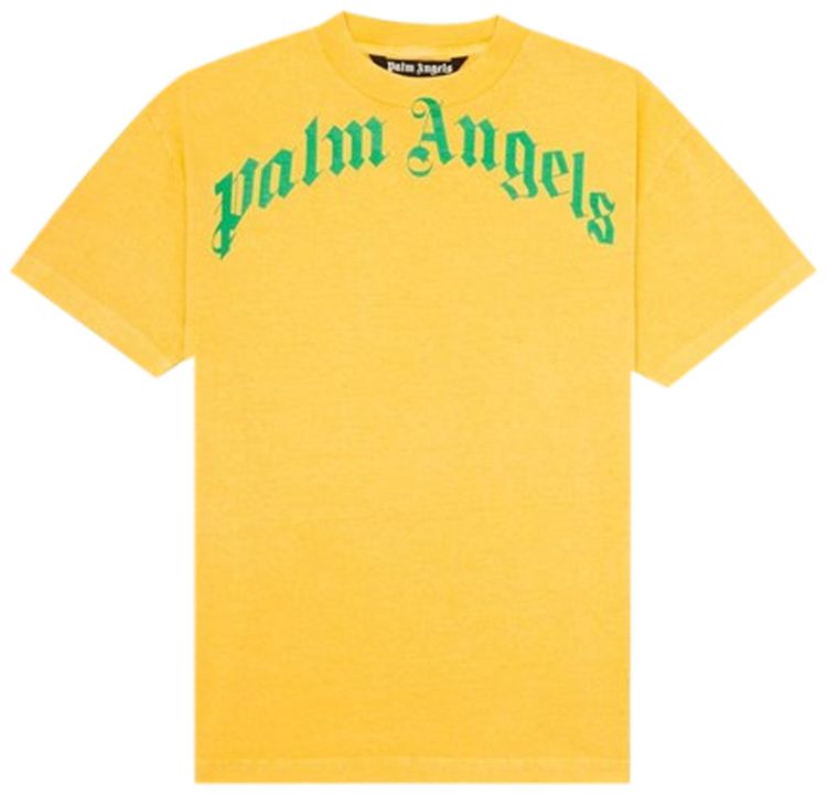 Palm Angels Vintage Wash Curved Logo Tee YellowGreen
