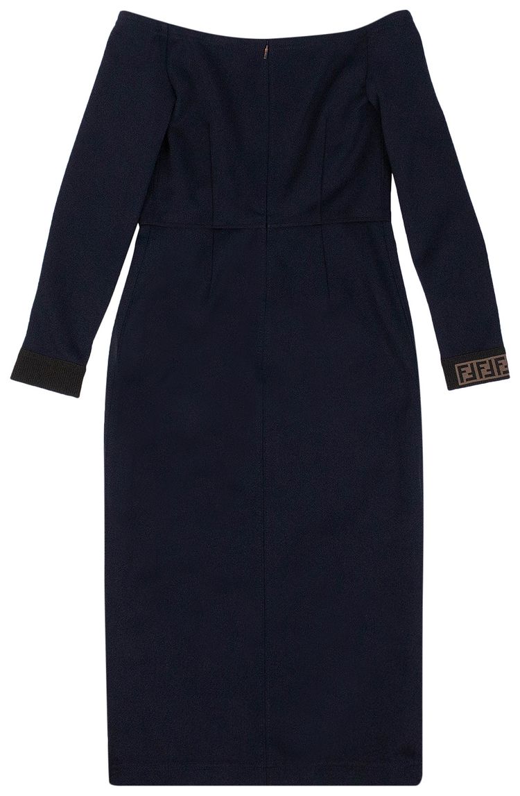 Fendi Jersey Logo Off The Shoulder Midi Dress Blue