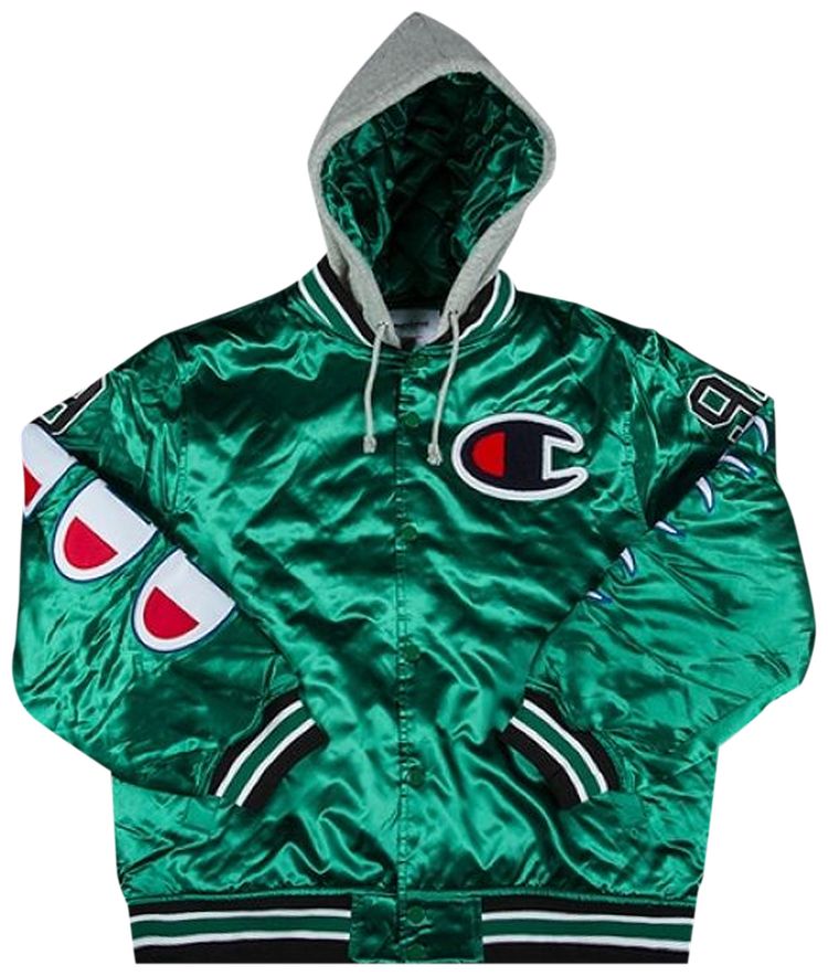 Supreme x Champion Hooded Satin Varsity Jacket Kelly Green