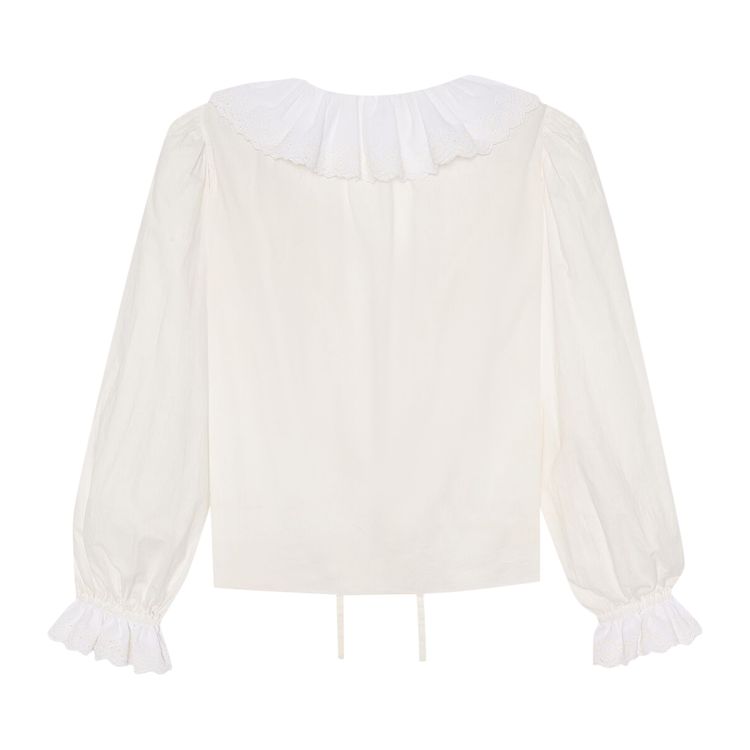 Saint Laurent Anglaise Frilled Tie Blouse Blanc