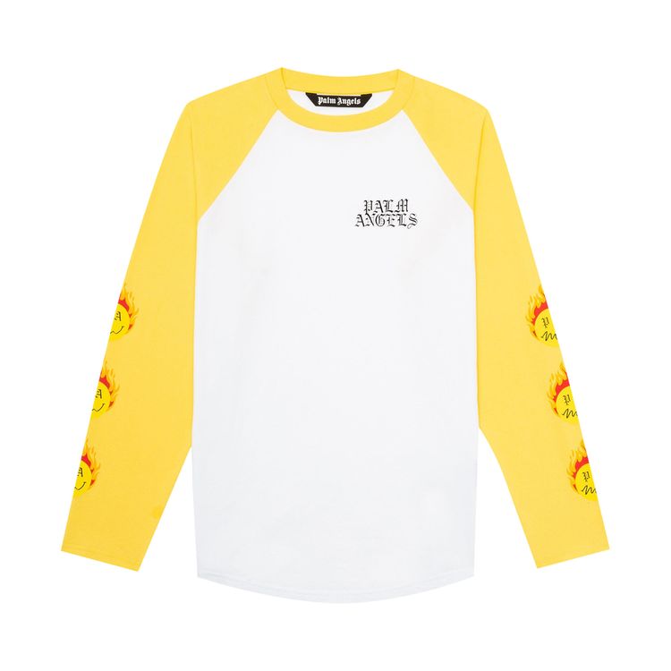 Palm Angels Burning Head Vintage Long Sleeve Tee WhiteYellow