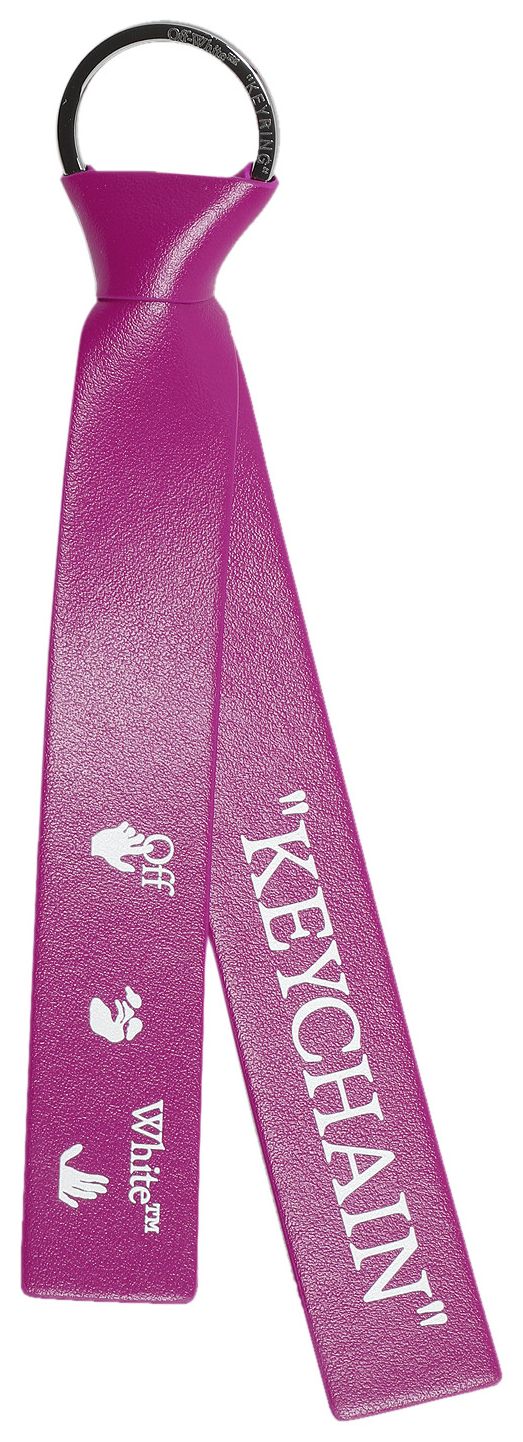 Off White Logo Print Knotted Keyring FuchsiaWhite