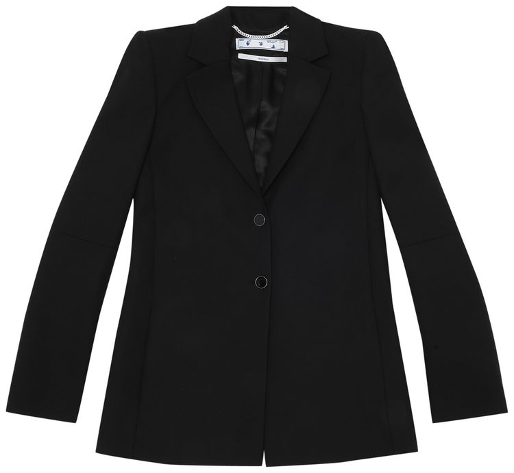 Off White Shoulder Pad Logo Print Blazer Black