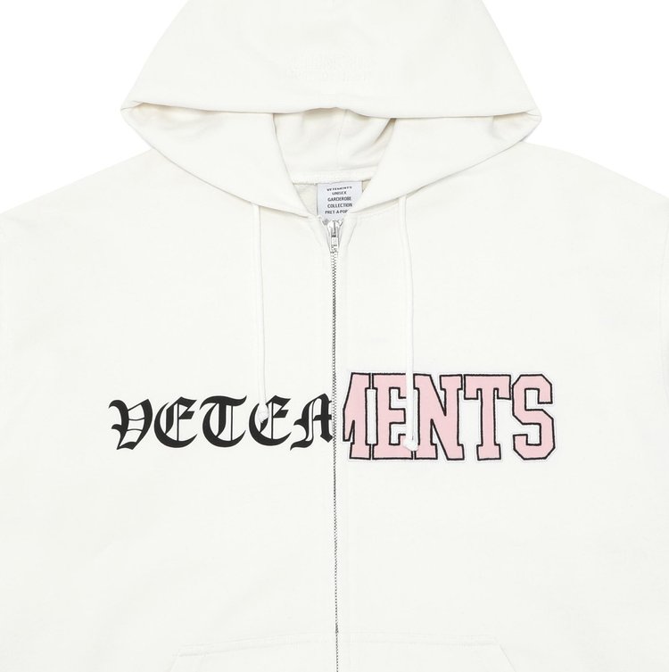 Vetements Vertical Cut Up Logo Zip Up Hoodie White