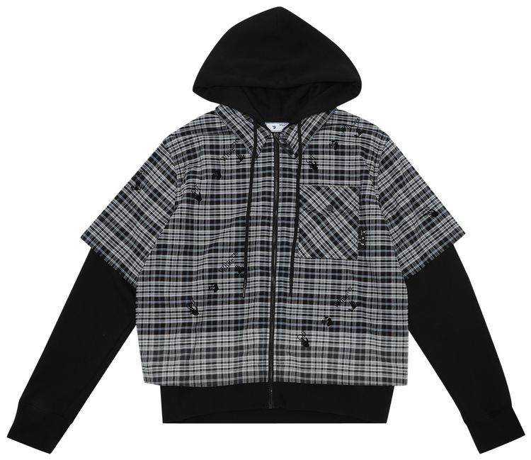 Off White Arrow Print Hooded Shirt Jacket BlueBlack