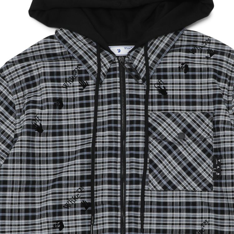 Off White Arrow Print Hooded Shirt Jacket BlueBlack