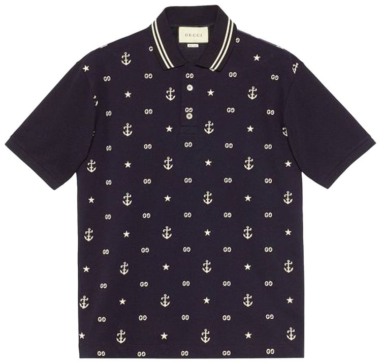 Gucci Anchor Embroidered Pique Polo Navy