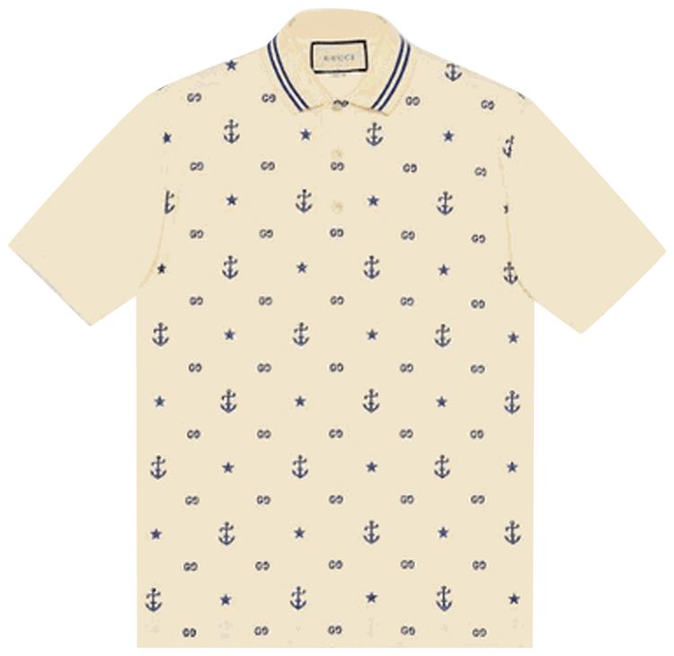 Gucci Anchor Embroidered Pique Polo Off White