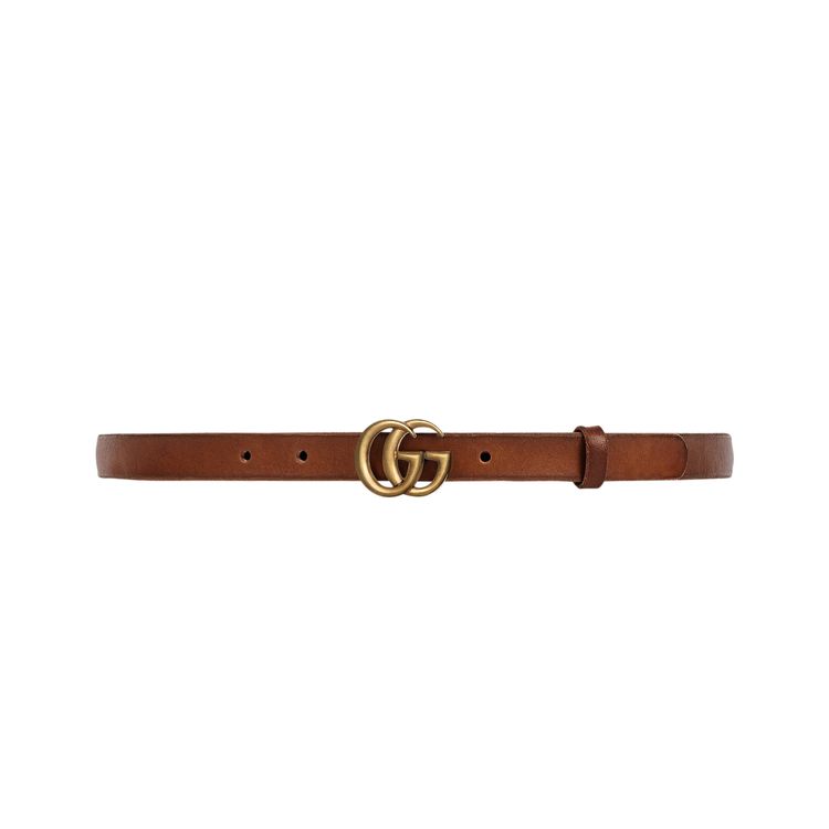 Gucci Skinny Leather Belt With Double G Buckle Brown
