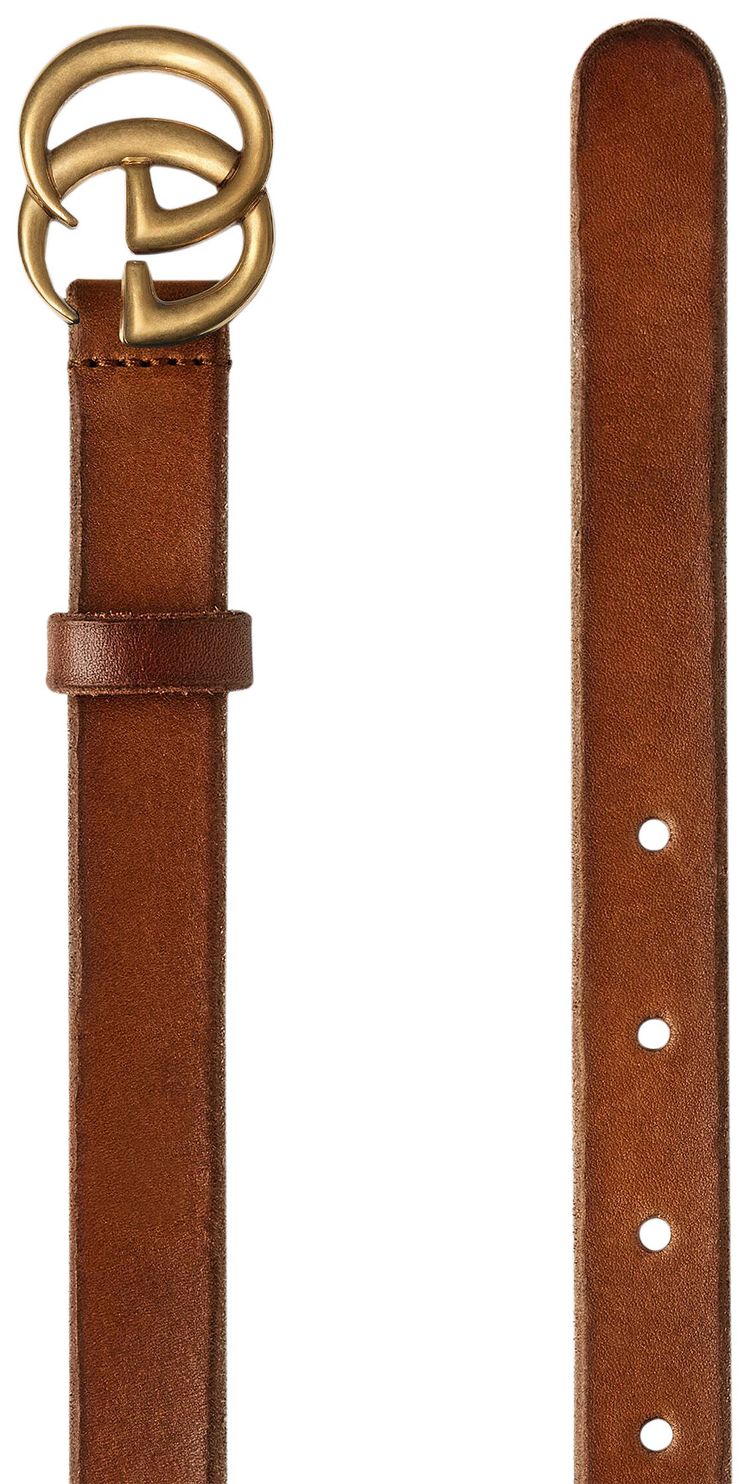 Gucci Skinny Leather Belt With Double G Buckle Brown