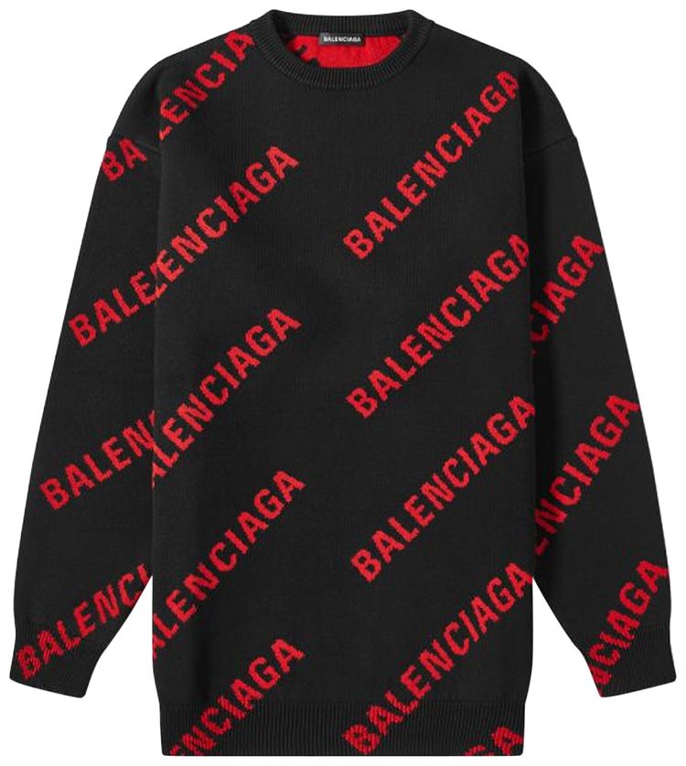 Balenciaga Allover Logo Crewneck BlackRed