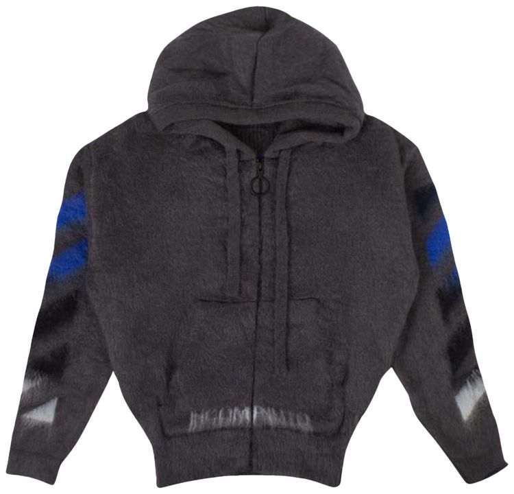 Off White Mohair Arrows Zip Up Sweater Gray