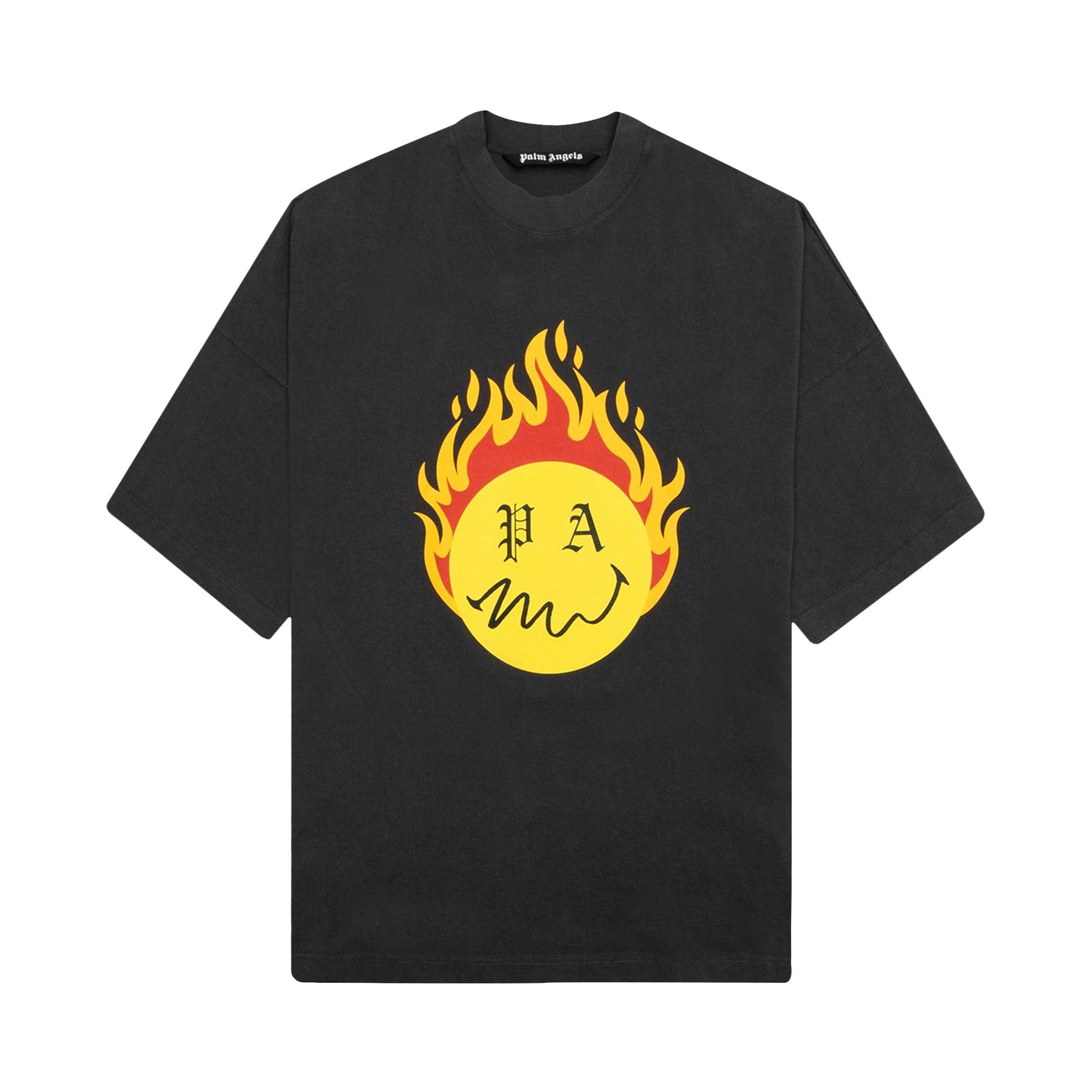 Buy Palm Angels Burning Head Loose Tee 'Black/Yellow