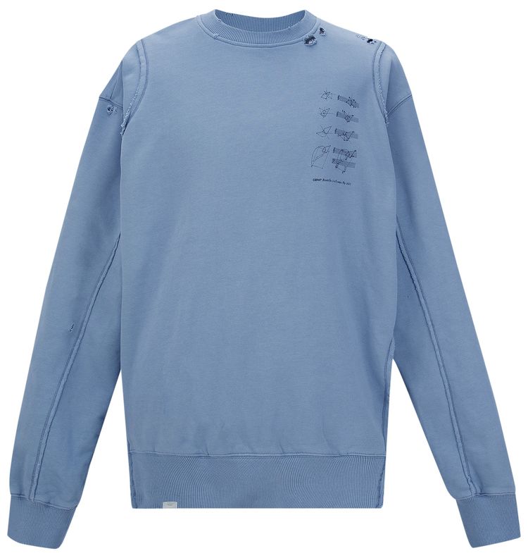 C2H4 My Own Private Planet Distressed Panelled Crewneck Blue