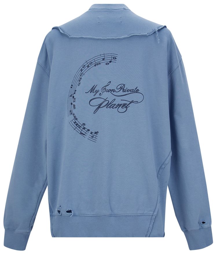 C2H4 My Own Private Planet Distressed Panelled Crewneck Blue