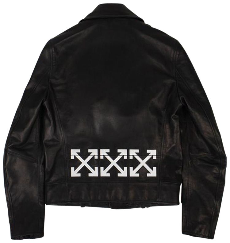 Off White Three Arrows Leather Jacket Black