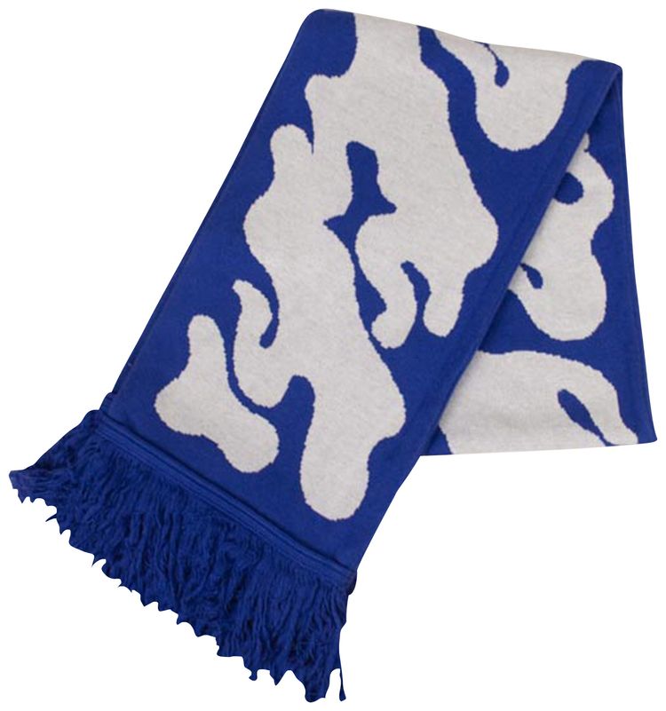 Off White Wavy Logo Knit Scarf Blue