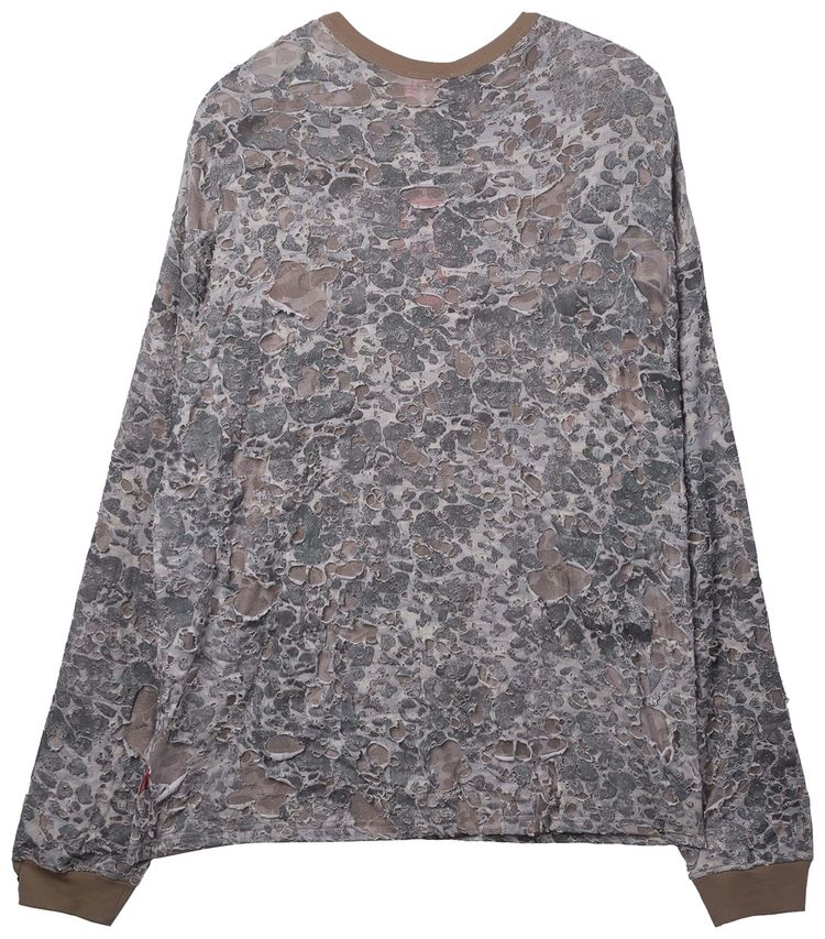 Diesel Camo Burn Out Print Long Sleeve T Shirt Beige