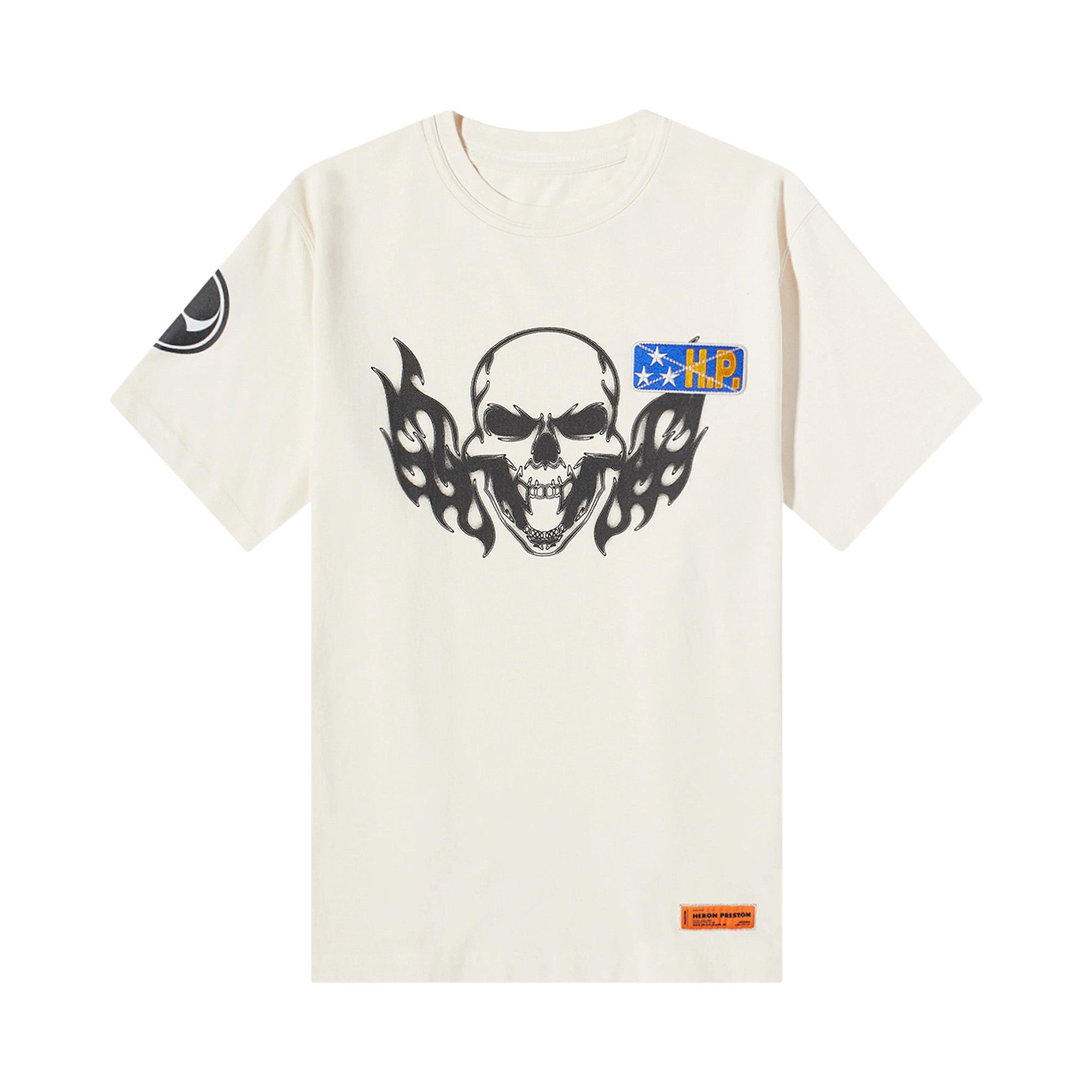Buy Heron Preston Reg Flaming Skull Short Sleeve Tee Off White Black HMAA025S22JER0030310 GOAT