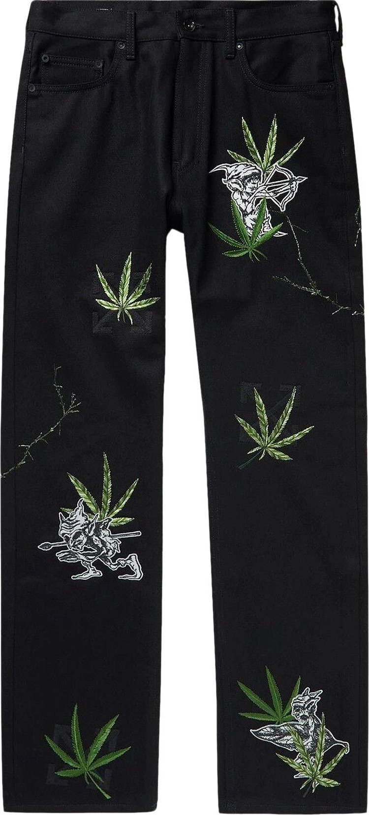 Off White Weed Skate Fit Jeans Black