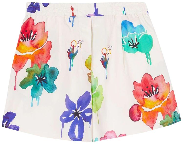 Off White Floral Print Shorts WhiteMulticolor