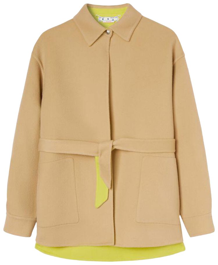Off White Belted Shirt Jacket Beige