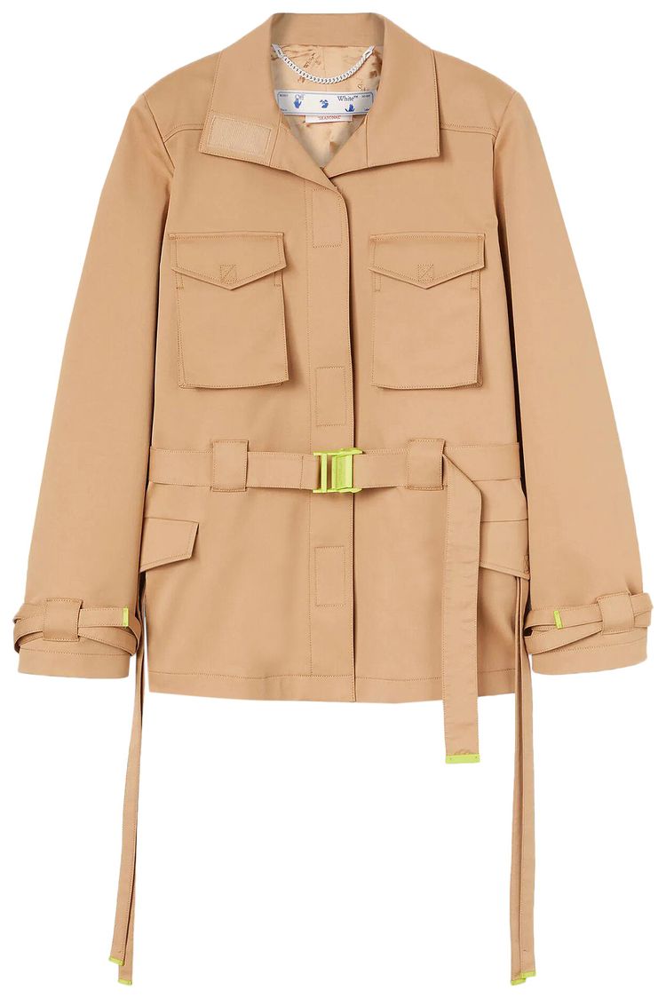 Off White Gabardine Cargo Field Jacket Beige
