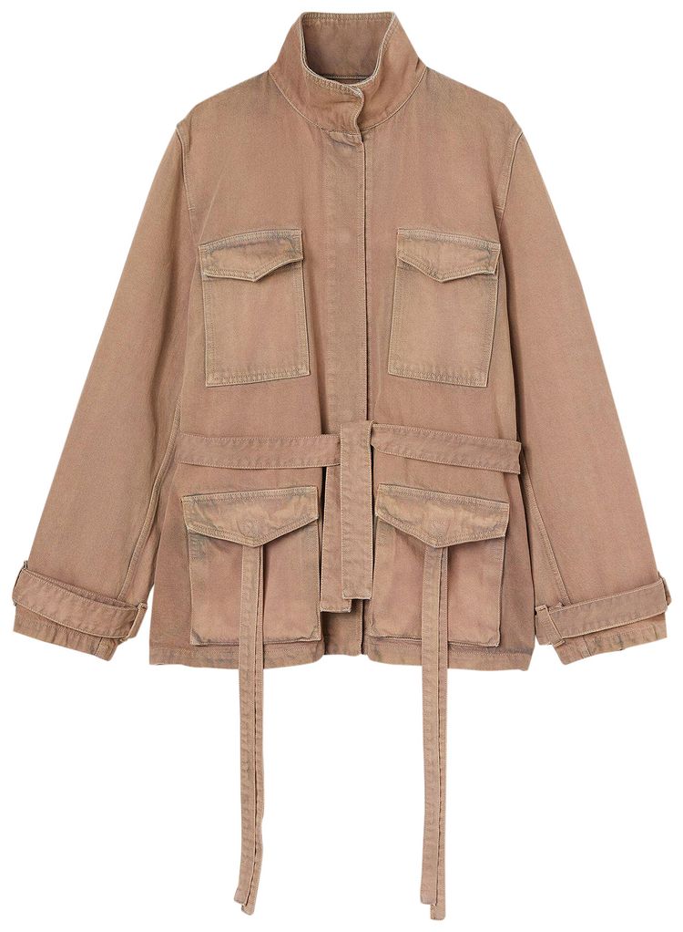 Off White Dyed Denim Cargo Field Jacket Brown