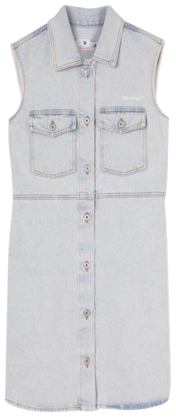 Off White Diag Sleeveless Shirt Dress Blue