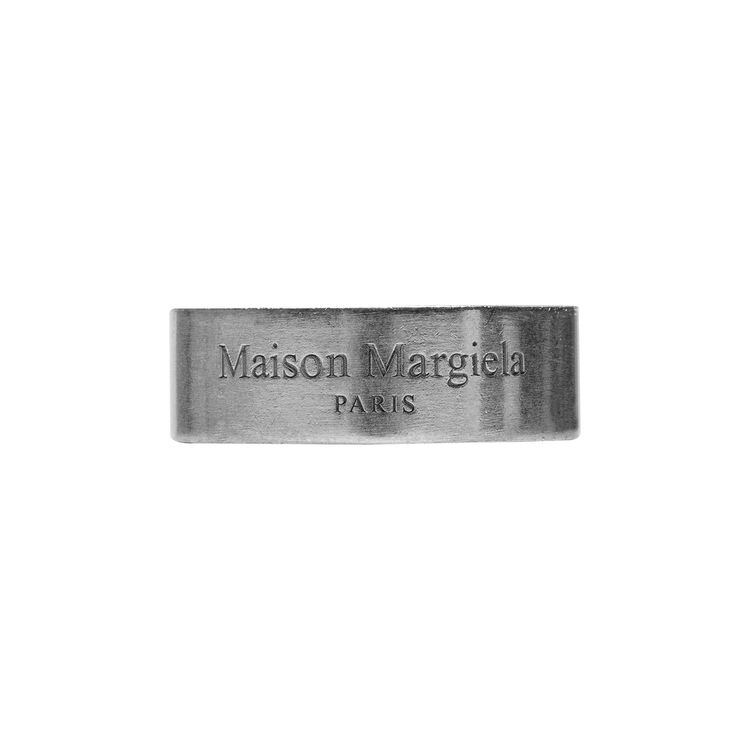 Maison Margiela Semi Polished Text Logo Medium Band Ring Palladio