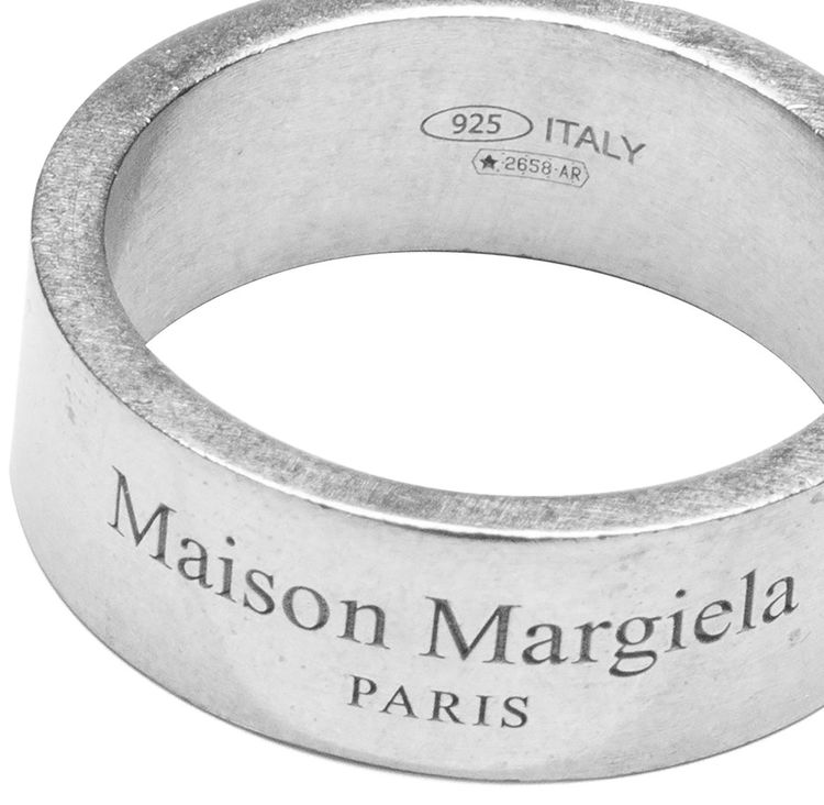 Maison Margiela Semi Polished Text Logo Medium Band Ring Palladio