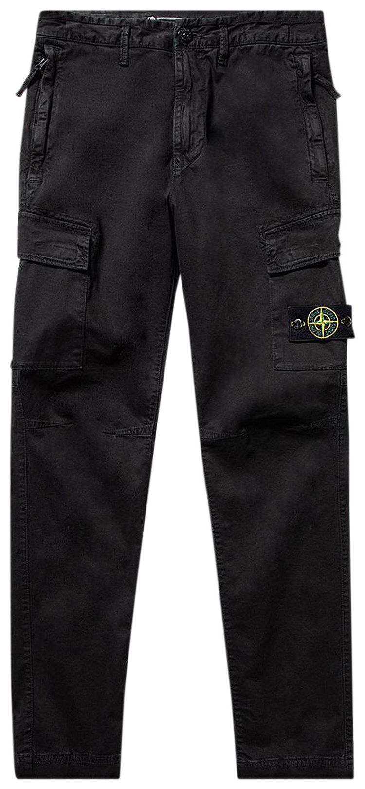 Stone Island Logo Patch Zipper Pocket Cargo Pants Black