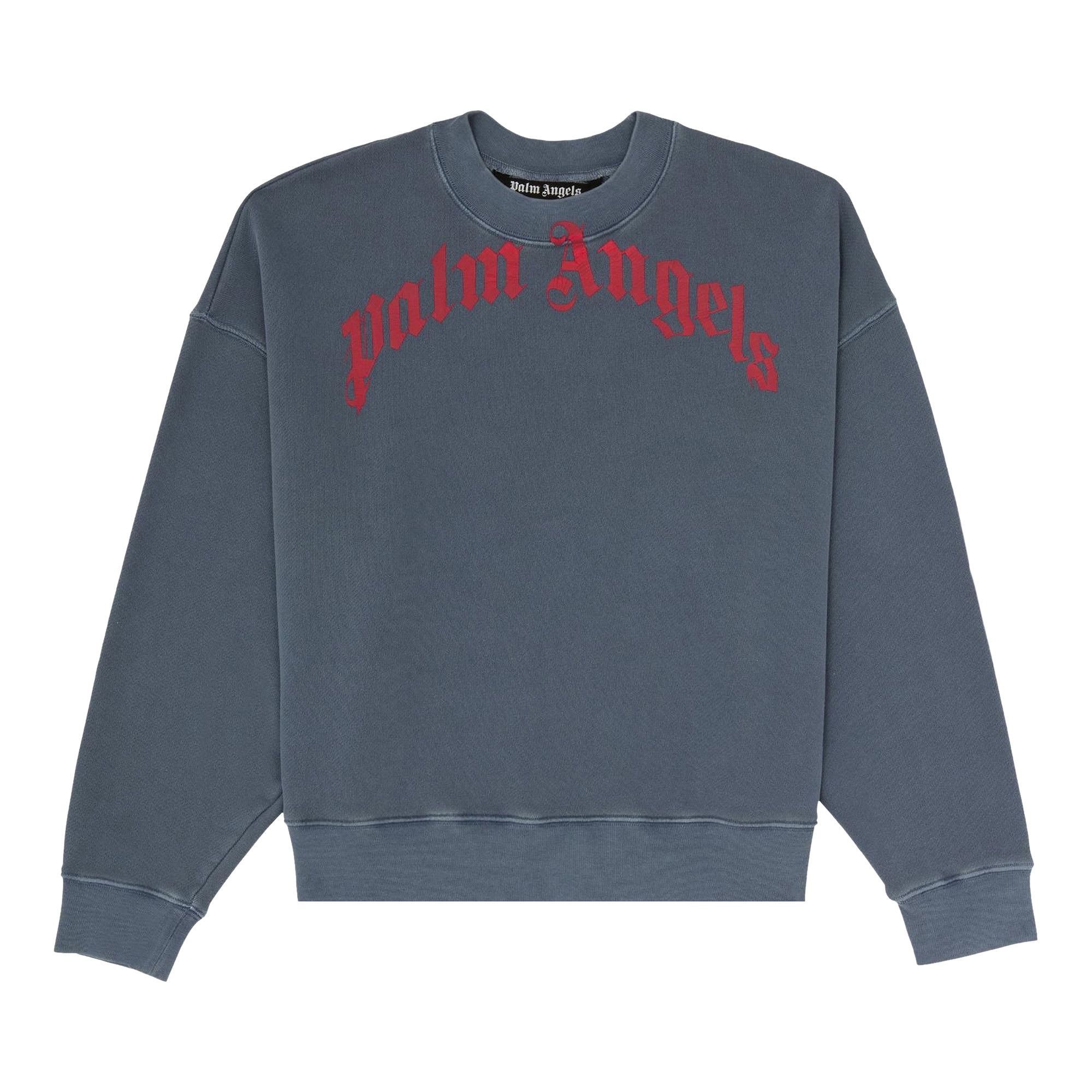 Buy Palm Angels Vintage Wash Curved Logo Crew 'Navy