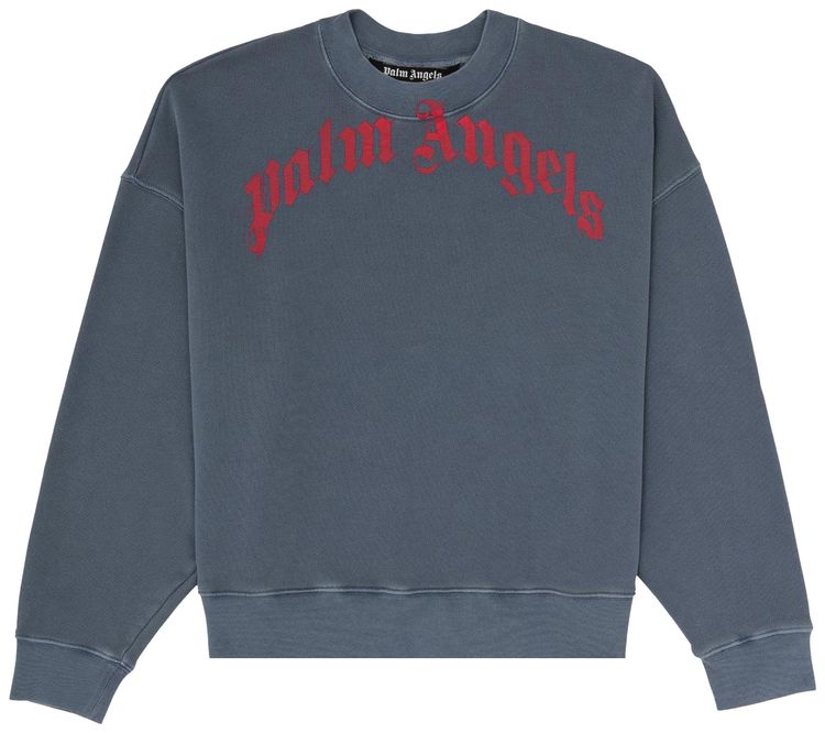 Palm Angels Vintage Wash Curved Logo Crew Navy