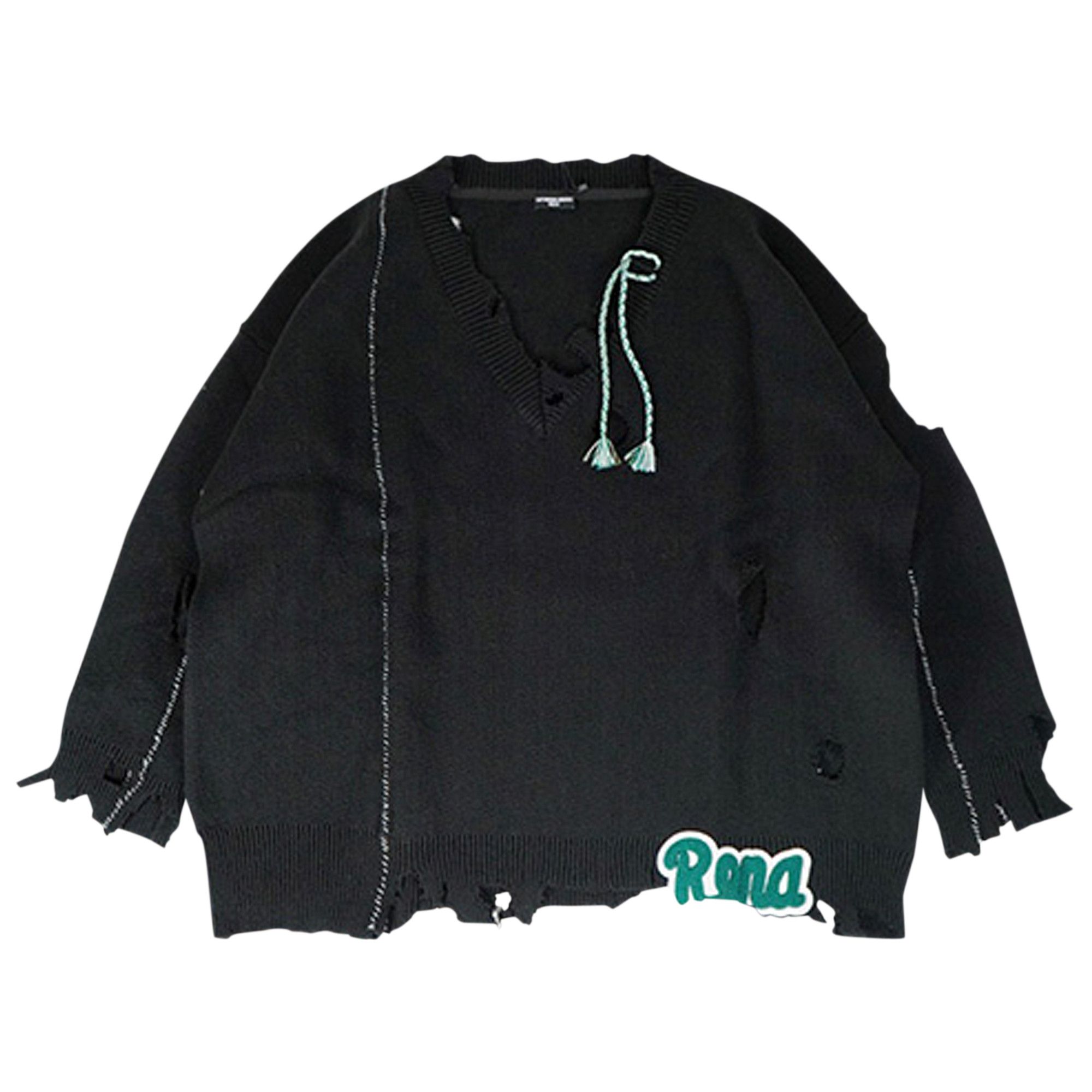 Buy Raf Simons Oversized Destroyed V Neck Sweater With Rena Badge Black A01 807 50006 00099 GOAT UK