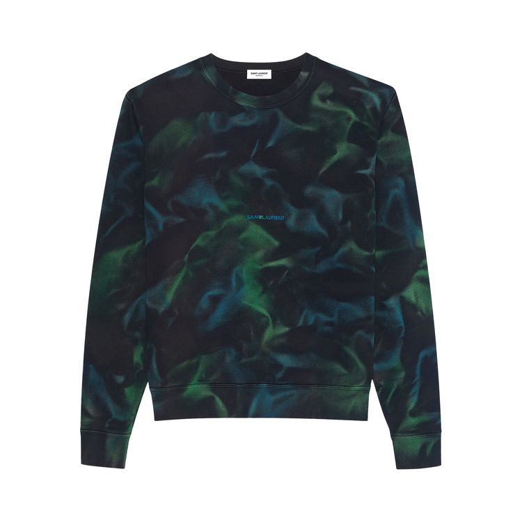 Saint Laurent Tie Dye Crewneck Sweatshirt BlackGreen