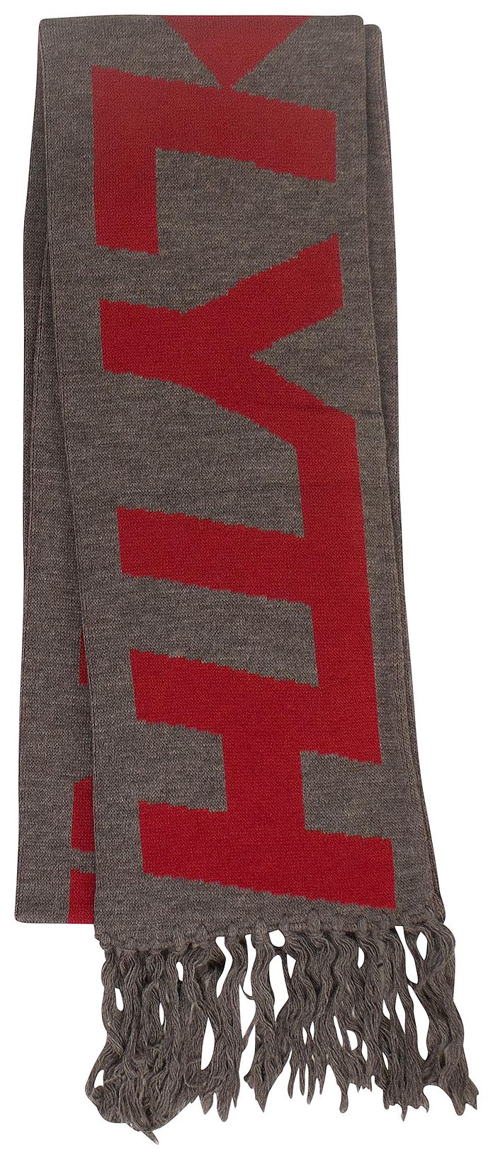 A Cold Wall Intarsia Fringed Scarf GreyRed