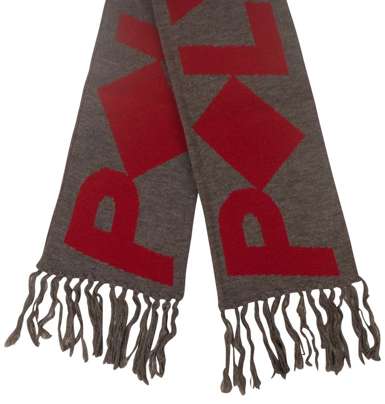 A Cold Wall Intarsia Fringed Scarf GreyRed