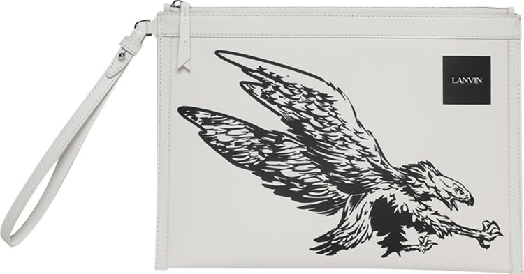 Lanvin Zipped Flat Pouch With Eagle Print 'White Mustang/Black'