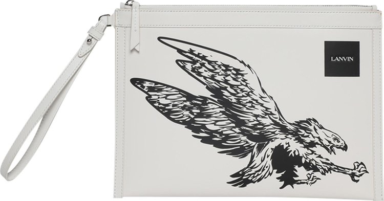 Lanvin Zipped Flat Pouch With Eagle Print White MustangBlack