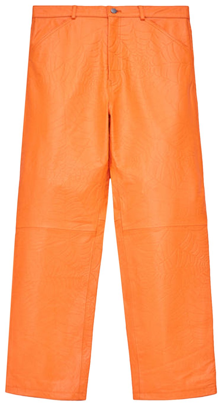 Sp5der Debossed Web Leather Pant Orange