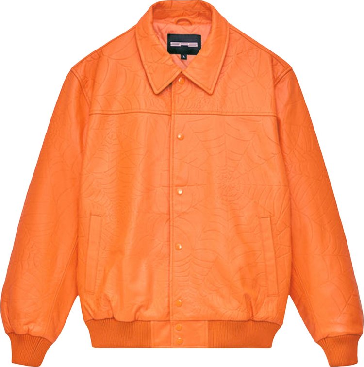 Sp5der Debossed Web Leather Jacket 'Orange'