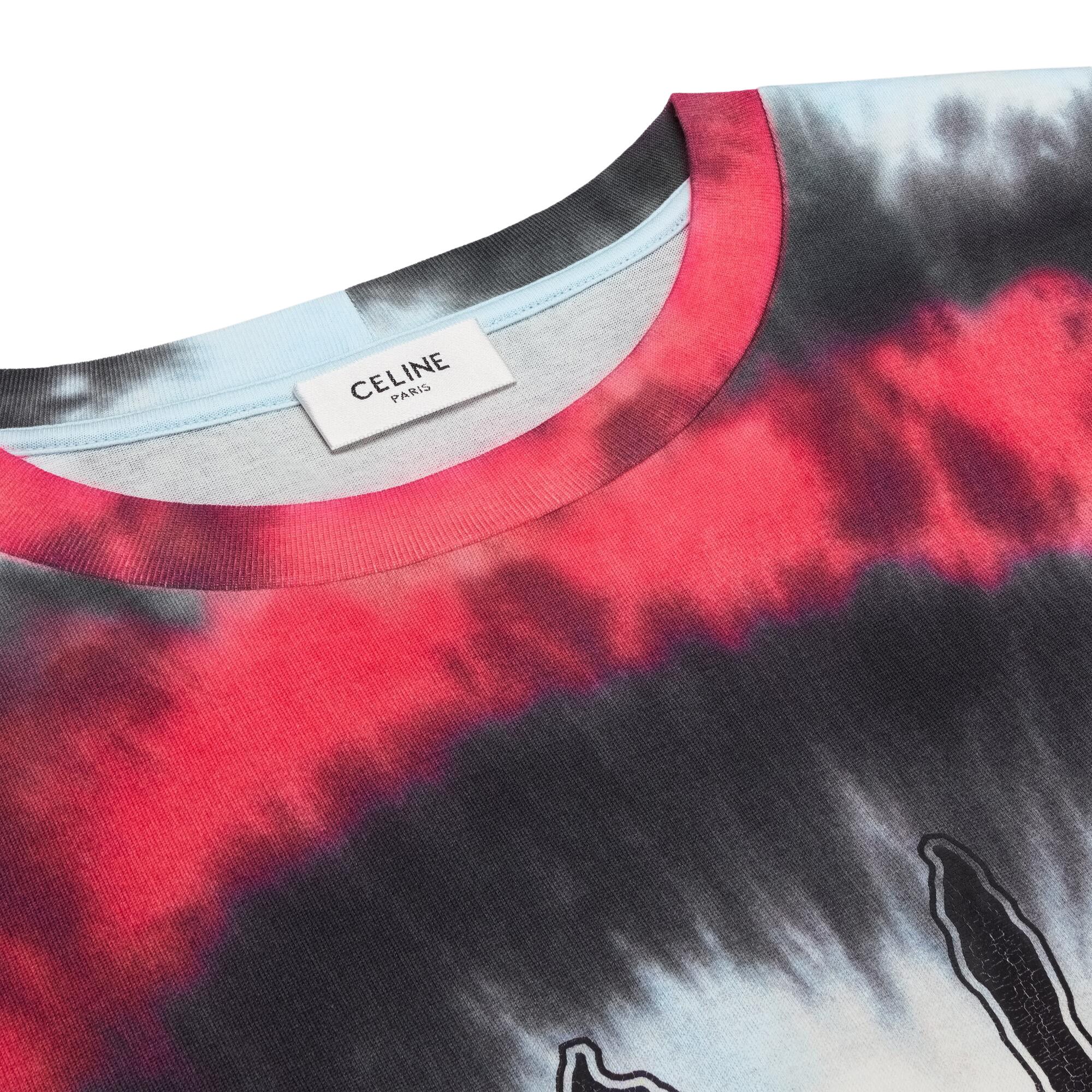CELINE｜SHORT-SLEEVED ROUND NECK T-SHIRTS (2X65M871W 01R Buy CELINE Loose Tie-Dye T-Shirt 'Off White/Red/Black