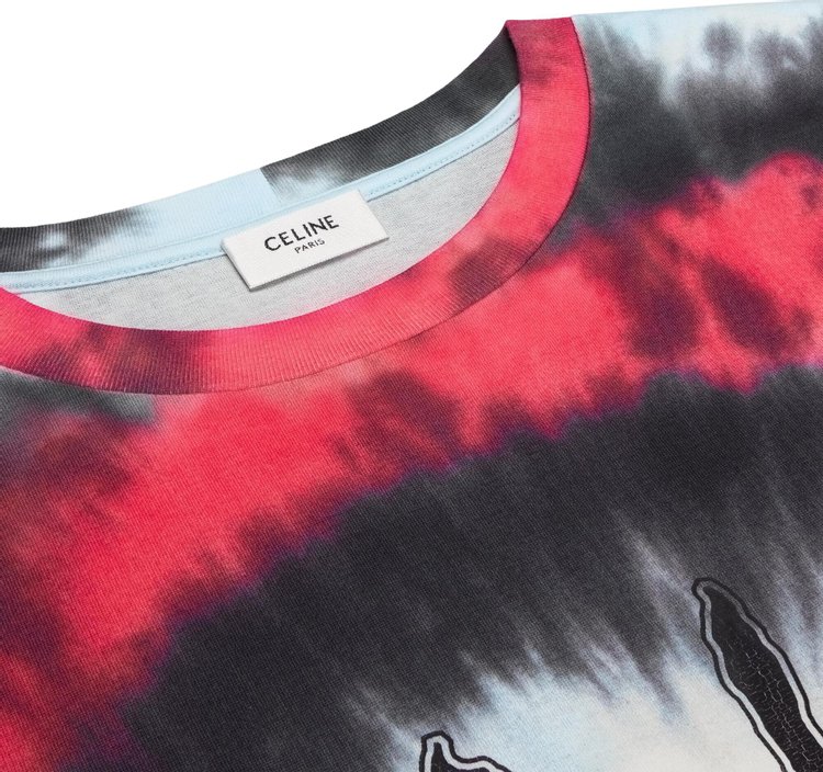 CELINE Loose Tie Dye T Shirt Off WhiteRedBlack