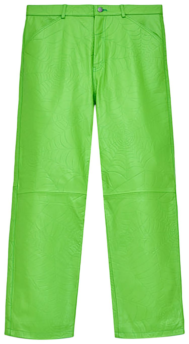Sp5der Debossed Web Leather Pant Green