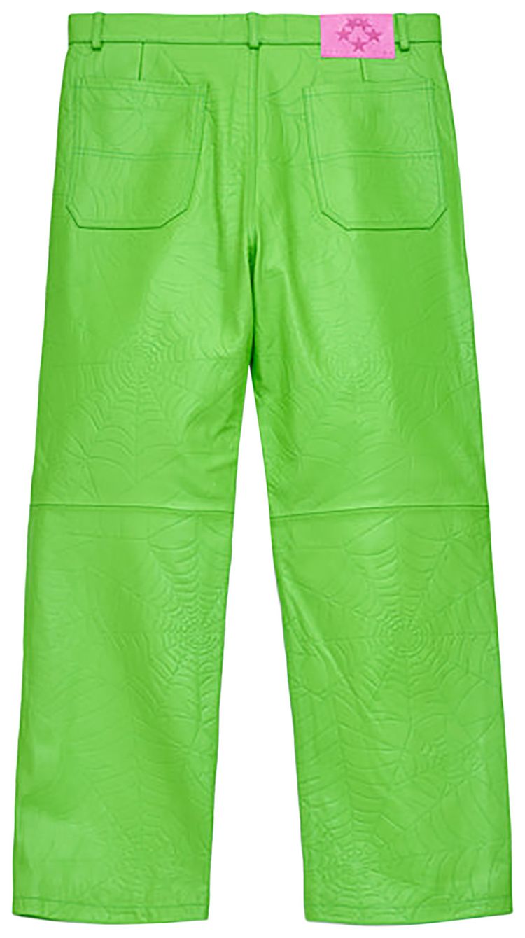 Sp5der Debossed Web Leather Pant Green