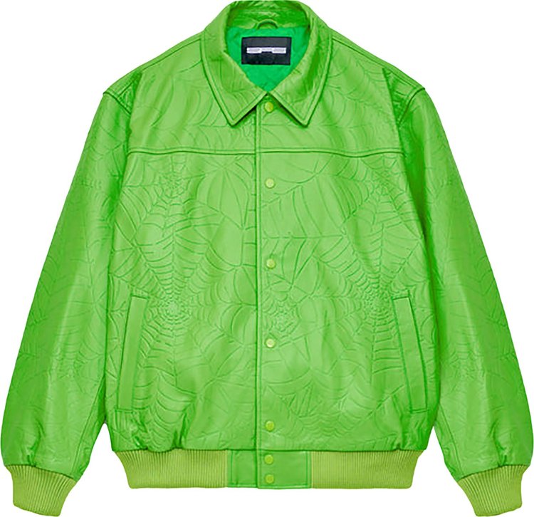 Sp5der Debossed Web Leather Jacket 'Green'