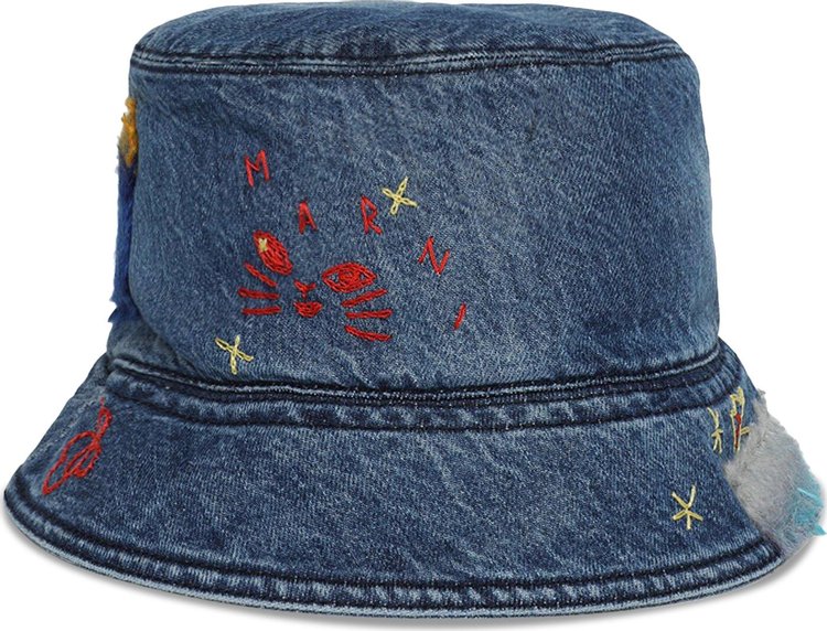 Marni Embroidered Denim Bucket Hat 'Iris Blue'
